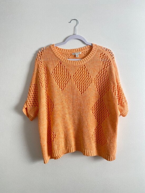 Cato Sweaters - Cato Women's Peach Open Knit Diamond Pattern Sweater Size M